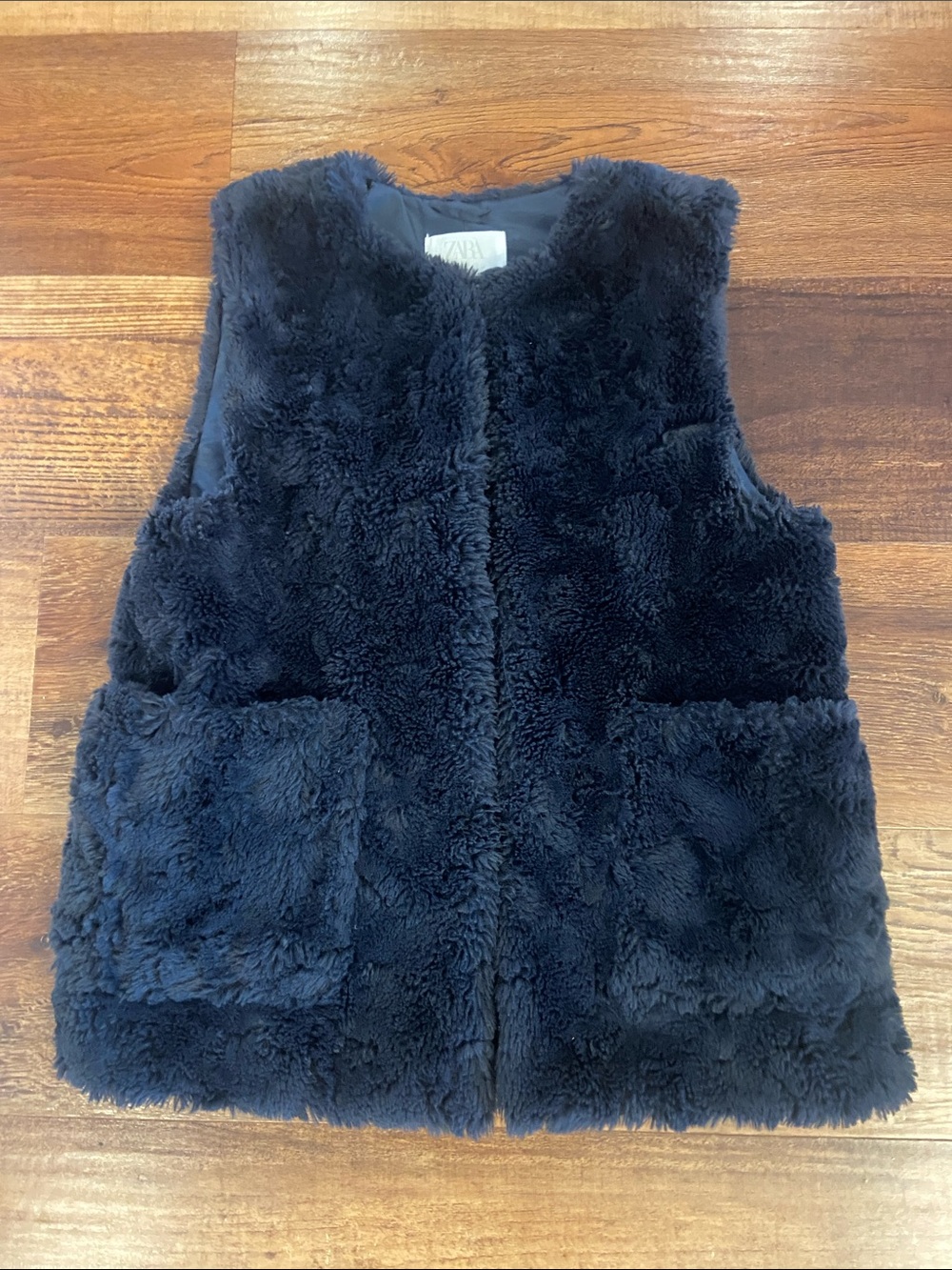ZARA Plush Faux Fur Vest in Navy